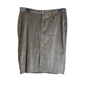 Like an Angel Women's Tan Faux Suede Pencil Skirt Knee Length Slit XL Retro Boho